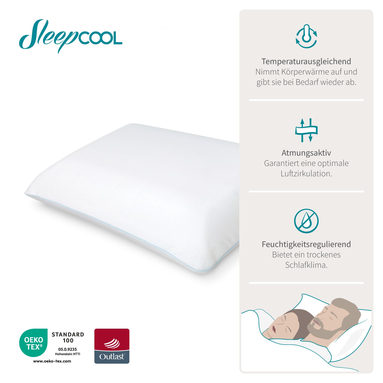 Kopfkissen Cool.COMFORT: Temperaturregulierendes Memoryfoam Kissen - Schaumkissen gegen Schwitzen & Nackenschmerzen