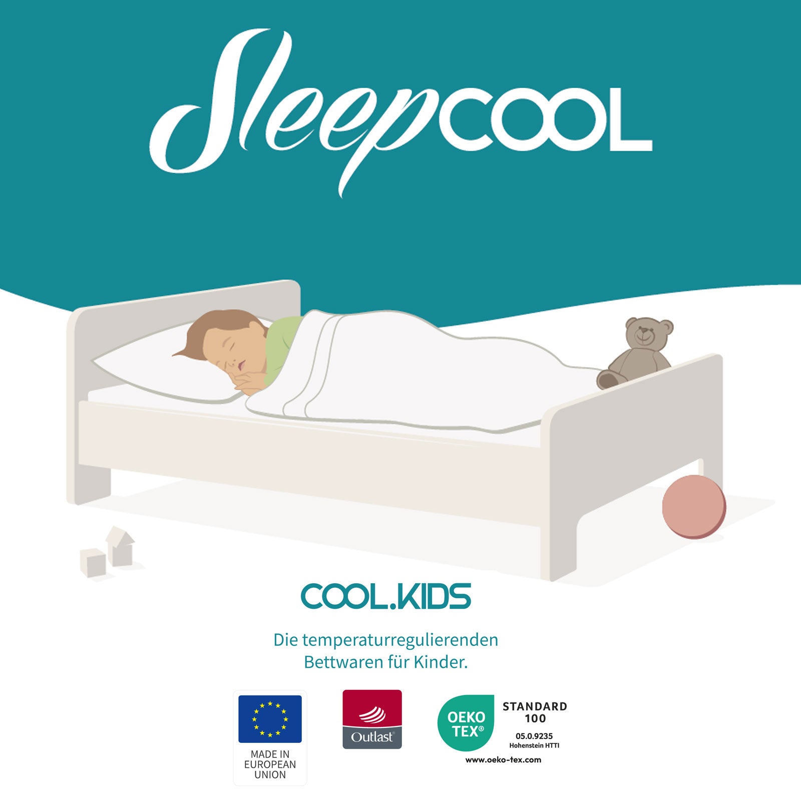 Cool.KIDS - Temperaturregulierendes Bettwarenset für Kinder: Kissen 40x60cm und Bettdecke 100x135cm | Mit Kühleffekt | Atmungsaktiv