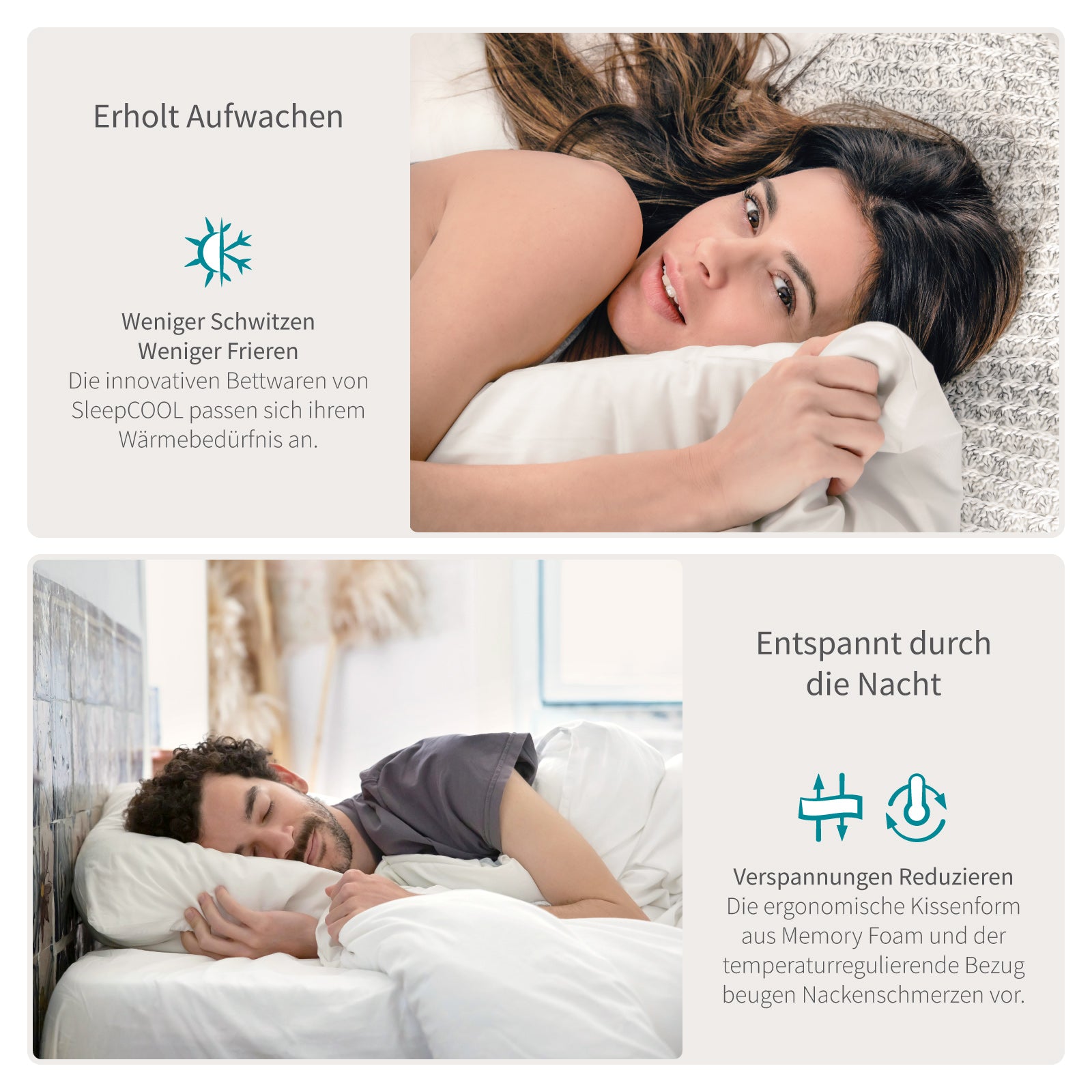 Ergonomisch geformtes Kopfkissen Cool.RELAX (30x50cm) : Ideale Unterstützung für eine gerade Wirbelsäule, Optimale Schlaftemperatur durch