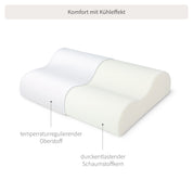 Ergonomisch geformtes Kopfkissen Cool.RELAX (30x50cm) : Ideale Unterstützung für eine gerade Wirbelsäule, Optimale Schlaftemperatur durch Klimaregulierung