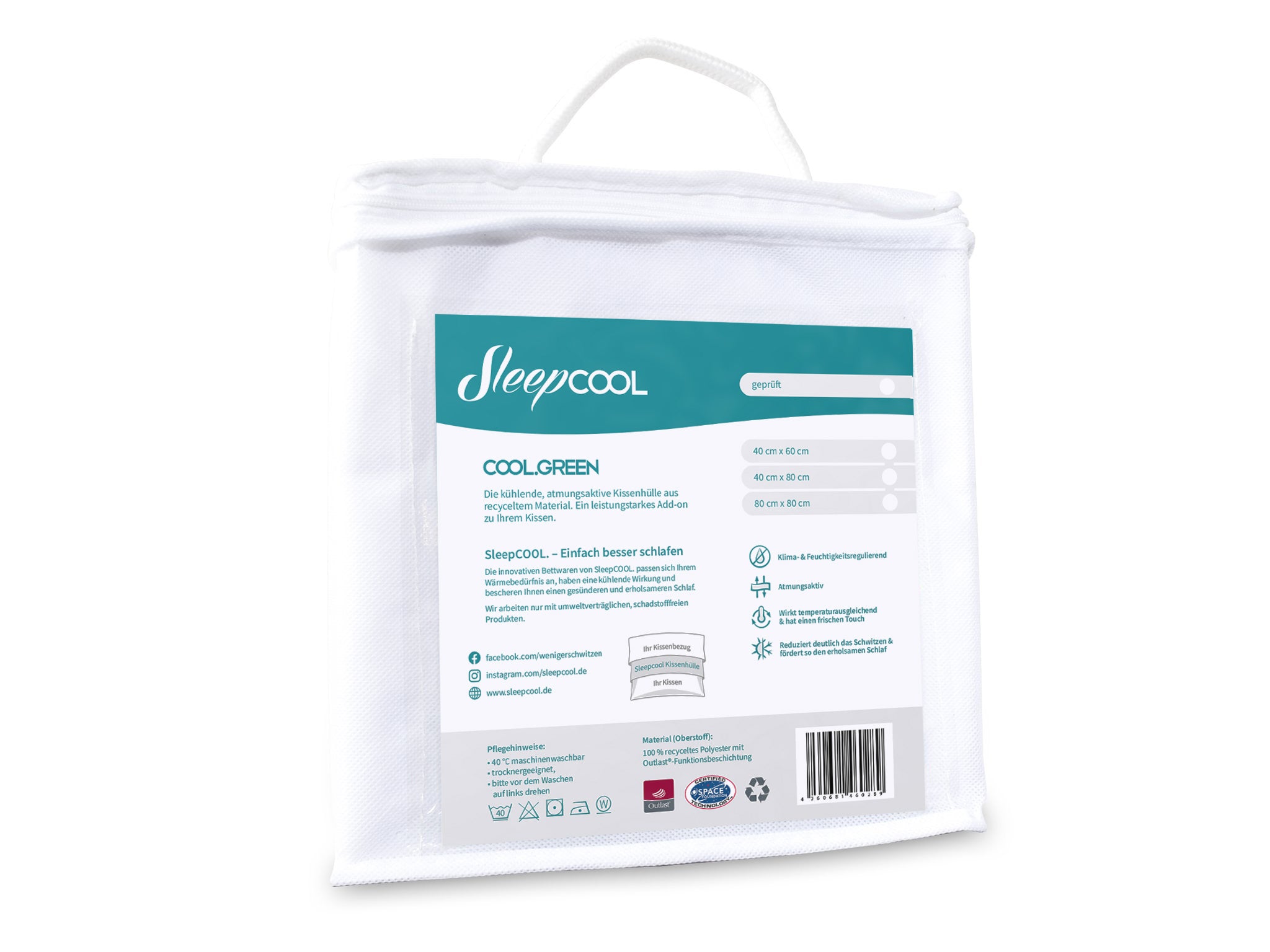 Cooling pillow cover Cool.green - 100% recycled, 100% better sleep - not too warm, not too cold