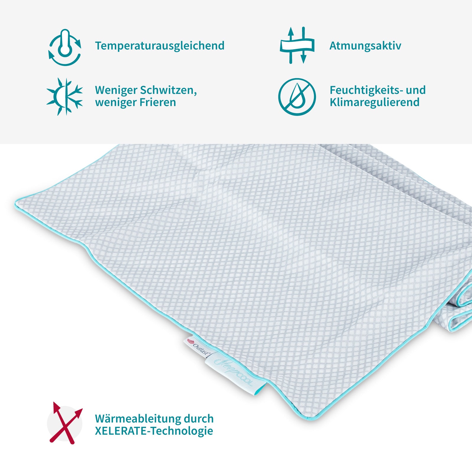 Temperature-regulating cushion covers with cooling effect cool.xtra - not too warm, not too cold